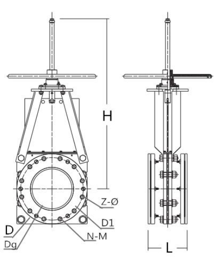 法兰式手动刀型浆液阀结构示意图