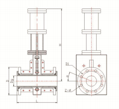 气动气缸式管夹阀（定位器/手轮型）结构示意图