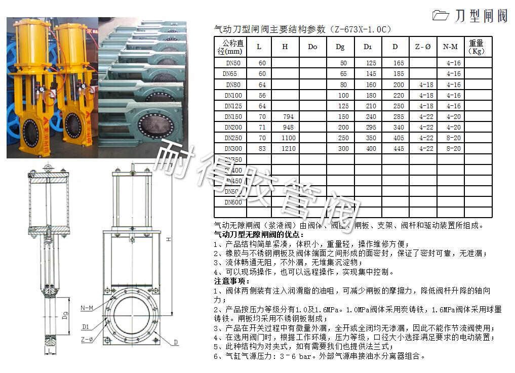 气动刀型闸阀产品参数